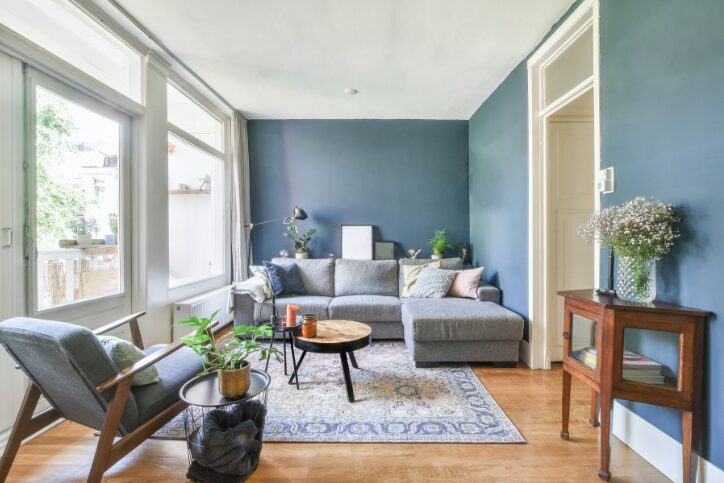 Bright living room staged for an open house.