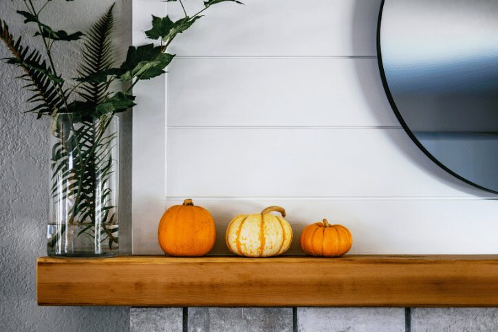 Pumpkin decorations displayed during a fall home tour in Albuquerque.